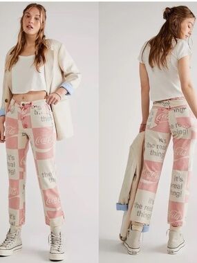 Rollas Coca Cola Jeans High Rise Straight Collab Limited White Red